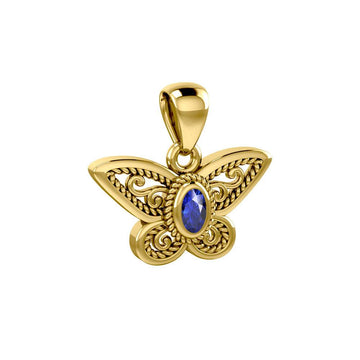 Life's colorful transformation ~ 14K Yellow Gold Jewelry Butterfly Pendant with Gemstone GPD3685 - Jewelry